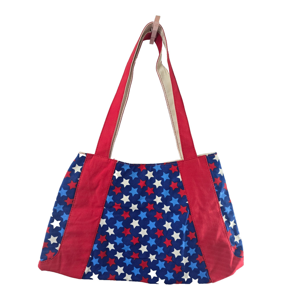 New 100% Cotton Patriotic Shoulder Bag Stars Magnet Closure Inside Pocket